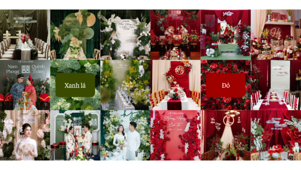Xu hướng trang trí gia tiên tại TP.HCM với các tone màu hiện đại như xanh lá, đỏ và floral luxury